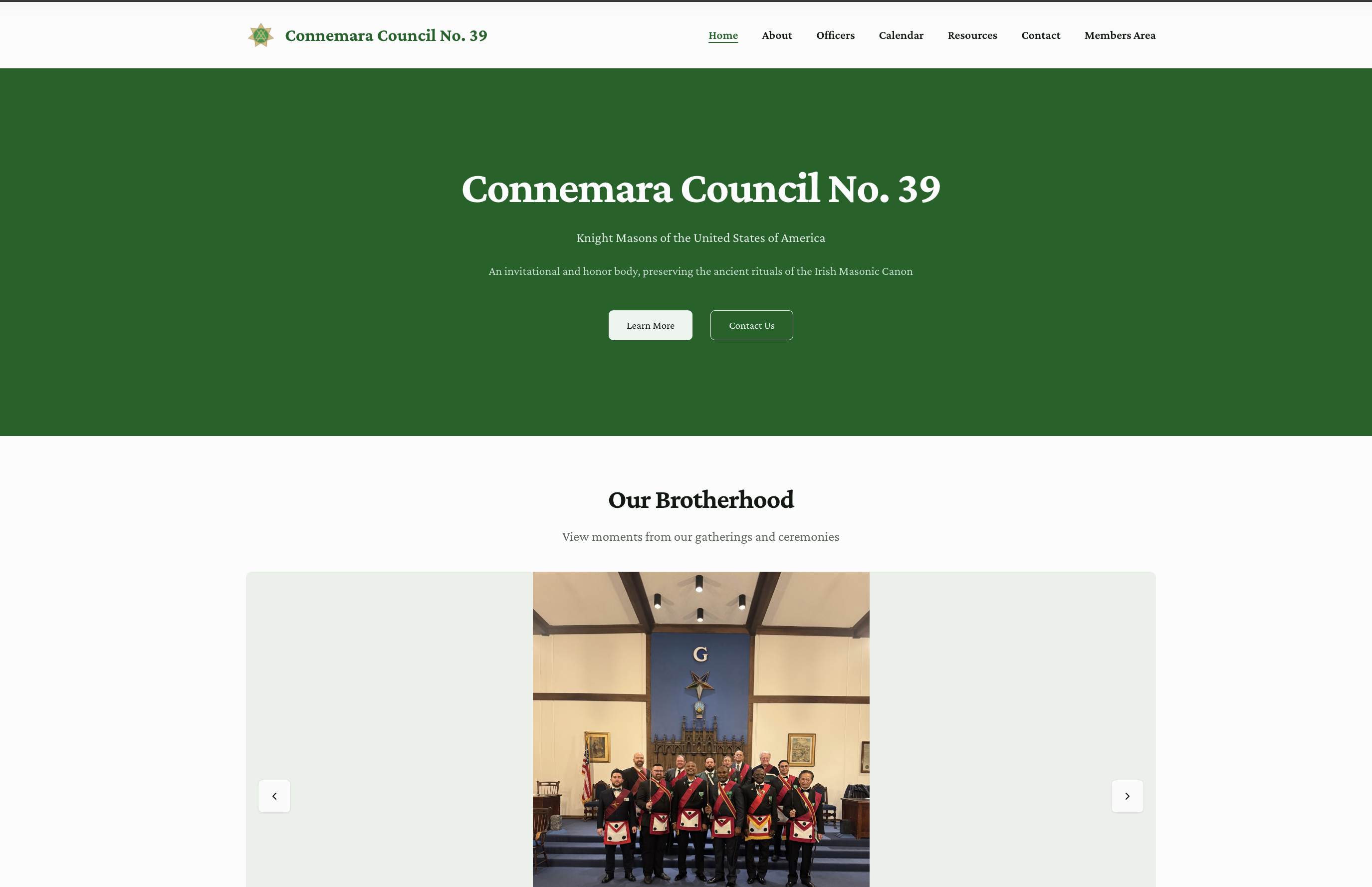 Screenshot of the Connemara Knight Masons website homepage