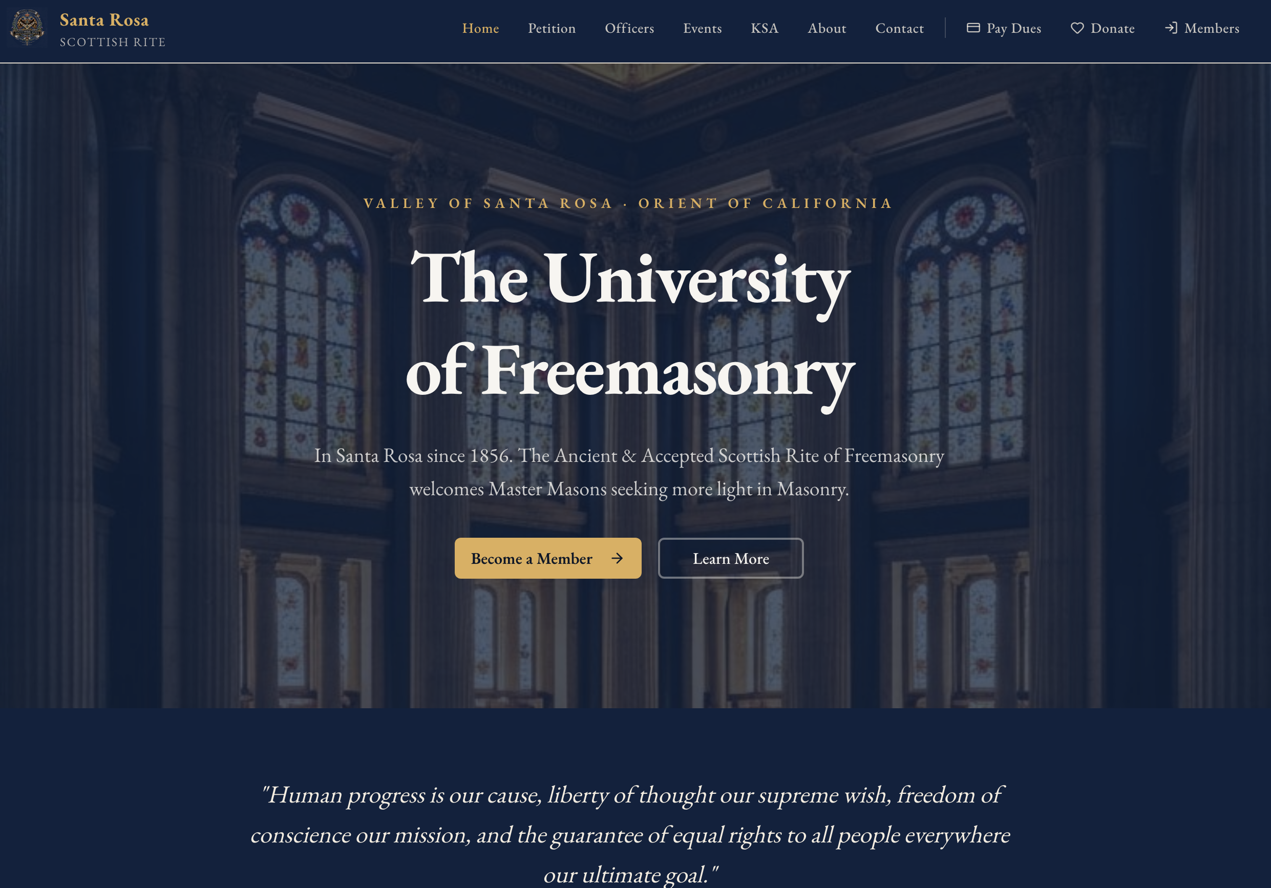 Screenshot of the Santa Rosa Scottish Rite website homepage